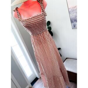 Picnic in the Orchard gingham smocked twirly maxi dress cottagecore M